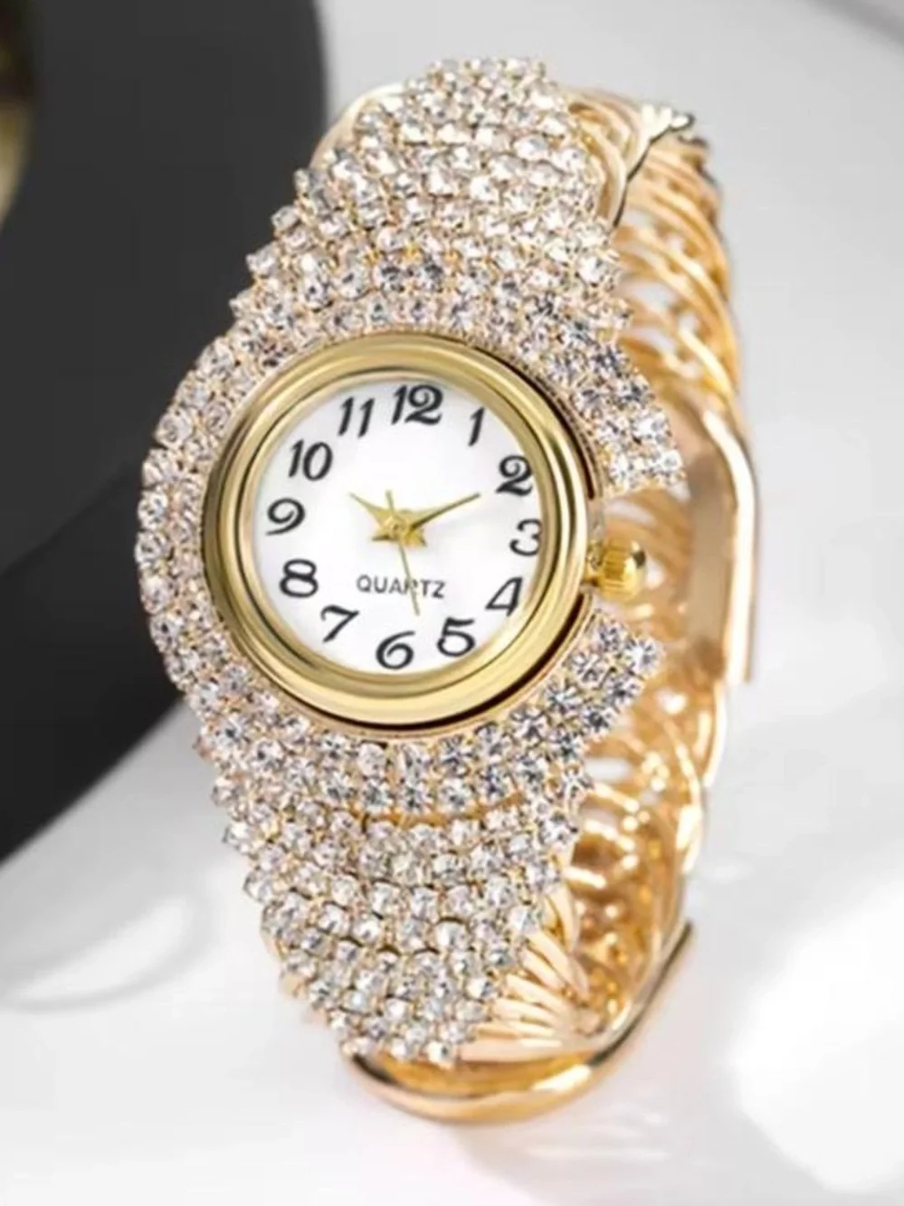 Anthropologie Gold Crystal Pavé Bracelet Watch